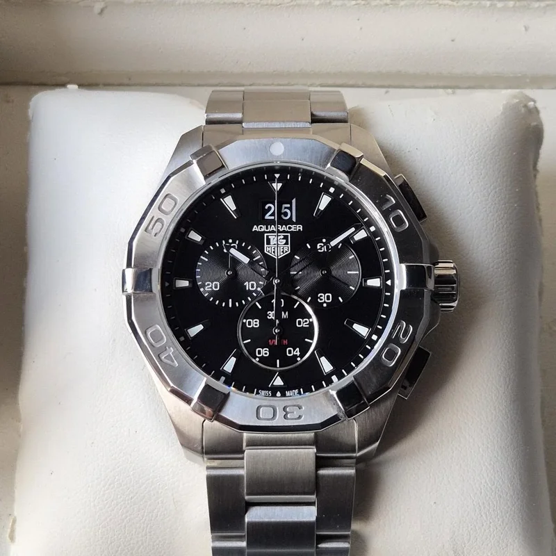Aquaracer 300M Quartz Chronograph 43 Stainless Steel / Black / Bracelet