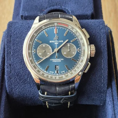 Premier B01 Chronograph 42 Stainless Steel / Blue / Croco / Folding