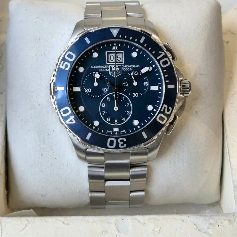 Aquaracer 300M Quartz Chronograph 43 Stainless Steel / Blue / Bracelet