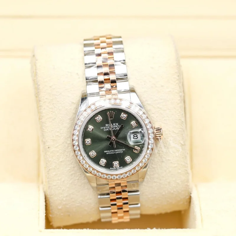 Lady-Datejust 28 Rolesor Rose Diamond / Jubilee / Olive Diamond