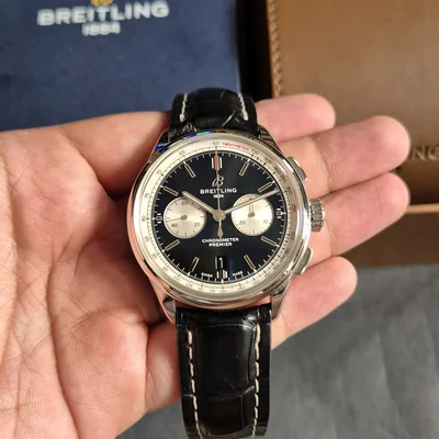 Premier B01 Chronograph 42 Stainless Steel / Black / Alligator / Folding