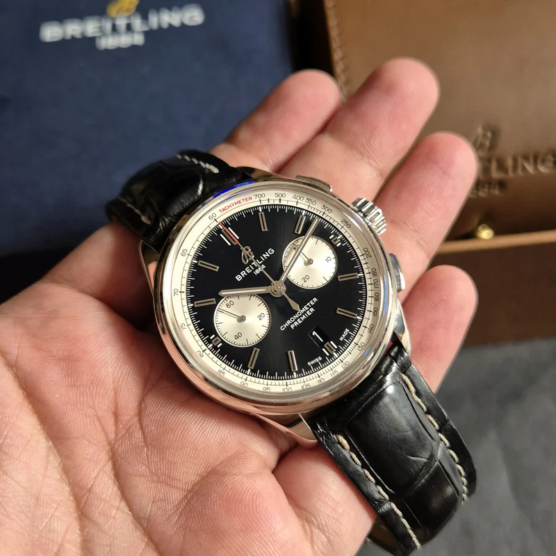 Thumb Premier B01 Chronograph 42 Stainless Steel / Black / Alligator / Folding