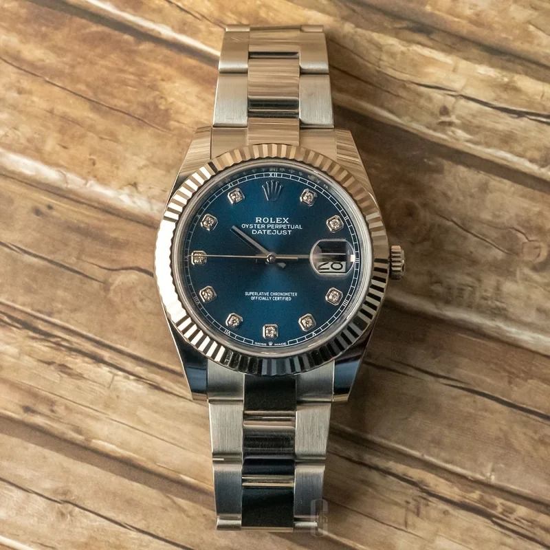 Thumb Datejust 41 Stainless Steel Fluted / Oyster / Blue - Diamond