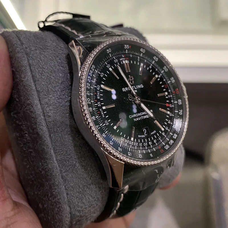 Thumb Navitimer Automatic 41 Automatic Stainless Steel / Green / Leather