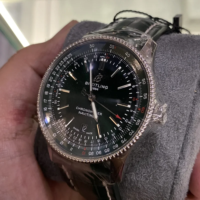 Thumb Navitimer Automatic 41 Automatic Stainless Steel / Green / Leather