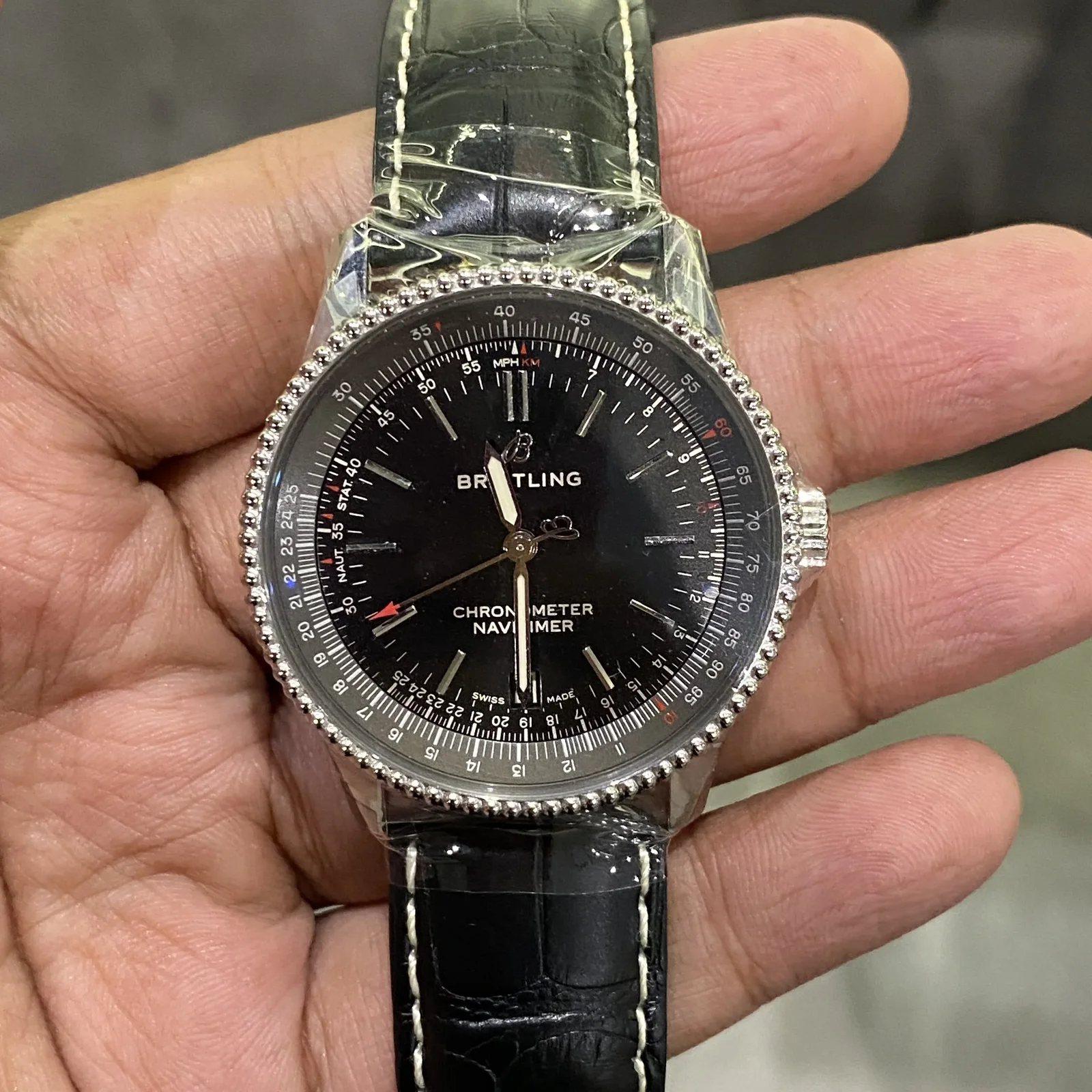 Navitimer 1 38 Automatic Stainless Steel / Black / Croco / Pin