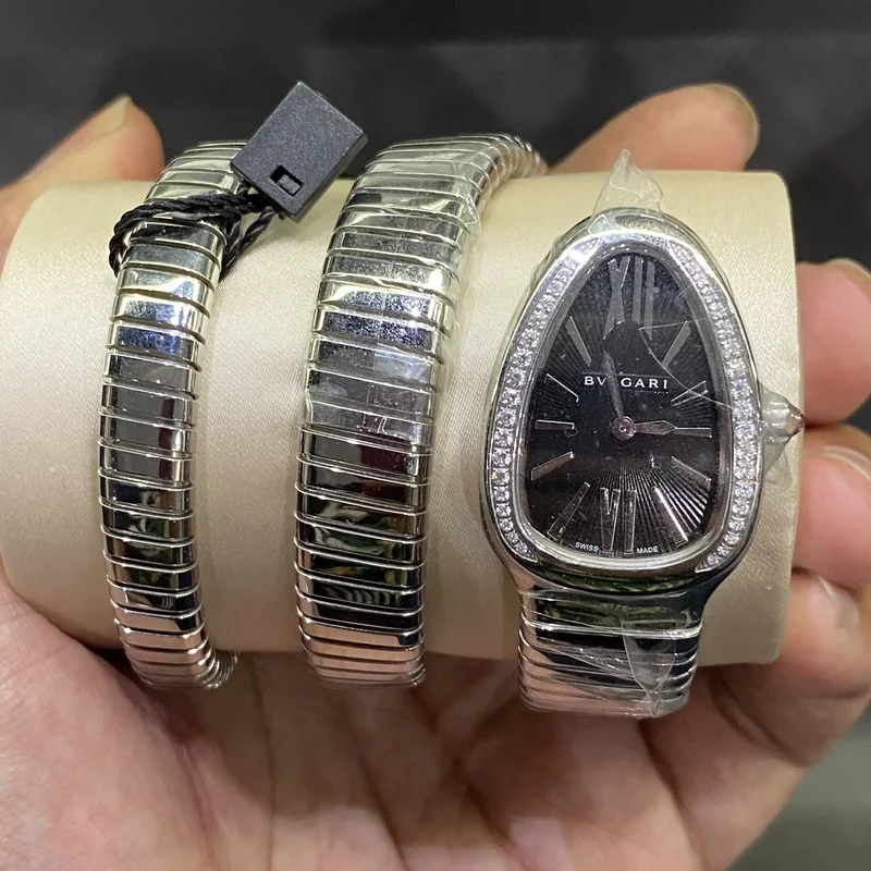 Serpenti 2 Row Stainless Steel / Black Diamond