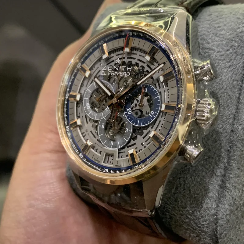 Thumb El Primero Chronomaster Full Open 42 Stainless Steel / Rose Gold / Strap / Alligator