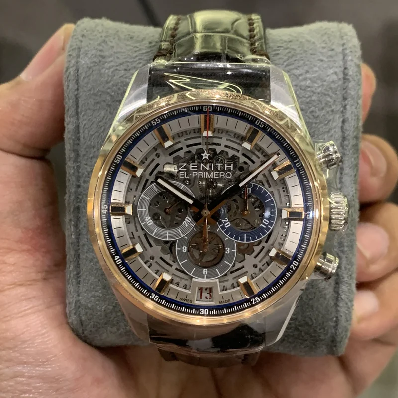 El Primero Chronomaster Full Open 42 Stainless Steel / Rose Gold / Strap / Alligator