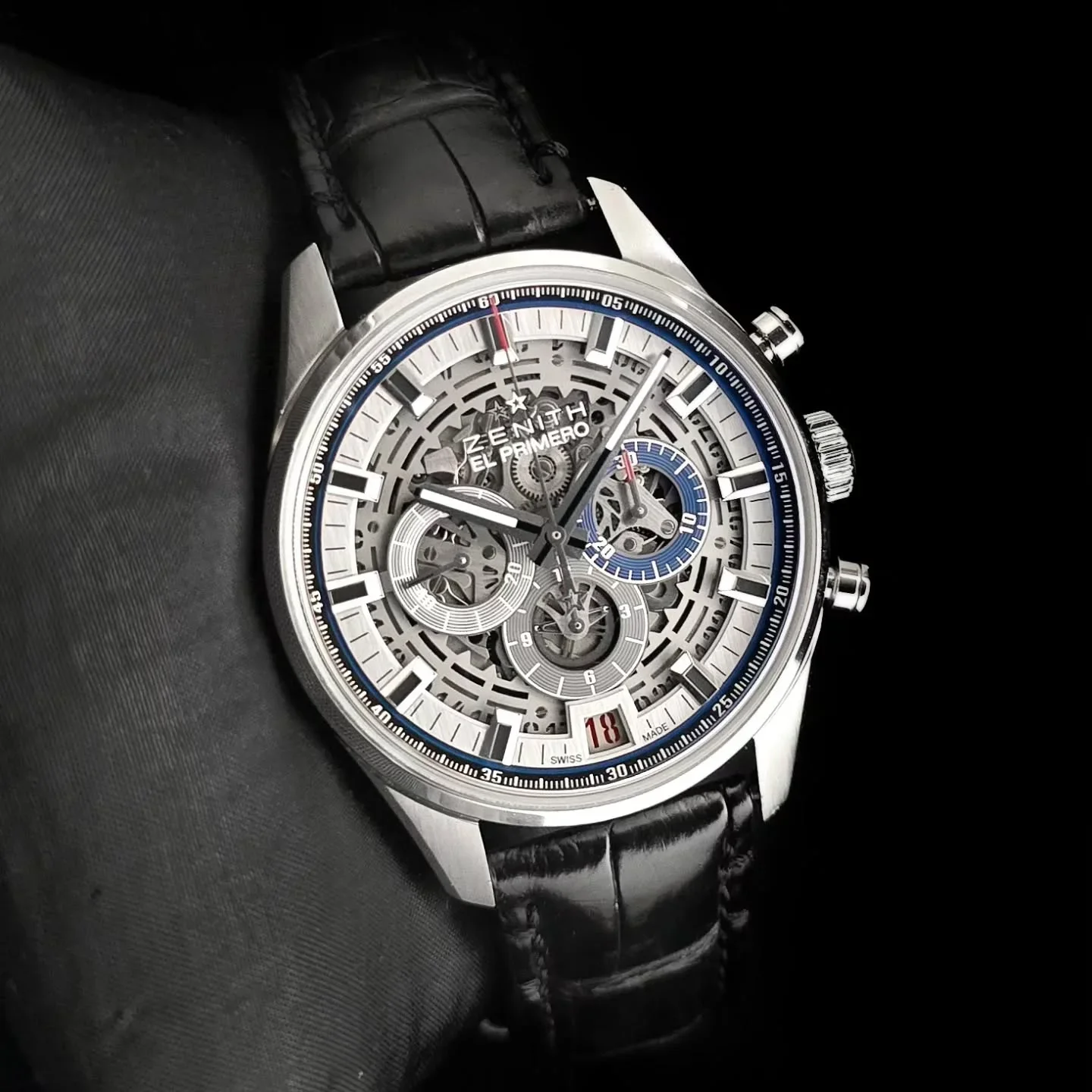 El Primero Chronomaster Full Open 42 Stainless Steel / Alligator