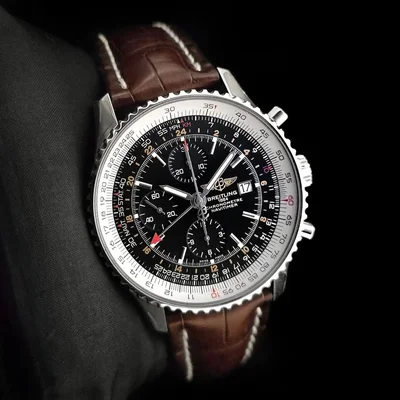 Navitimer World Stainless Steel / Black / Croco / Pin