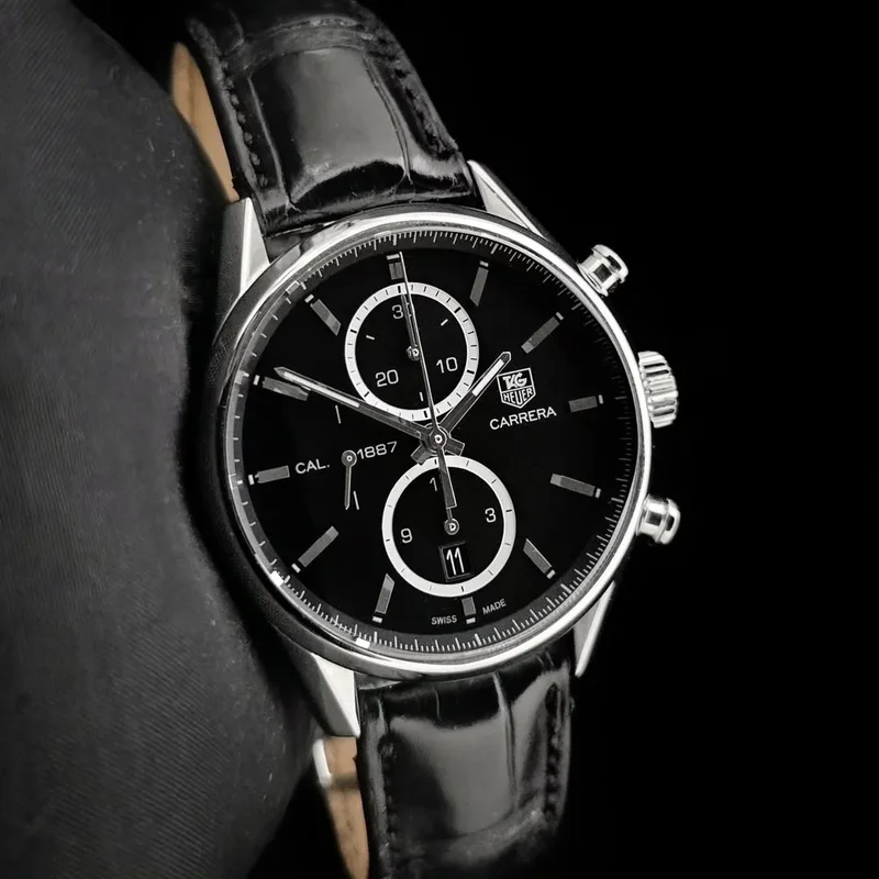 Carrera Calibre 1887 41 Stainless Steel / Black / Alligator