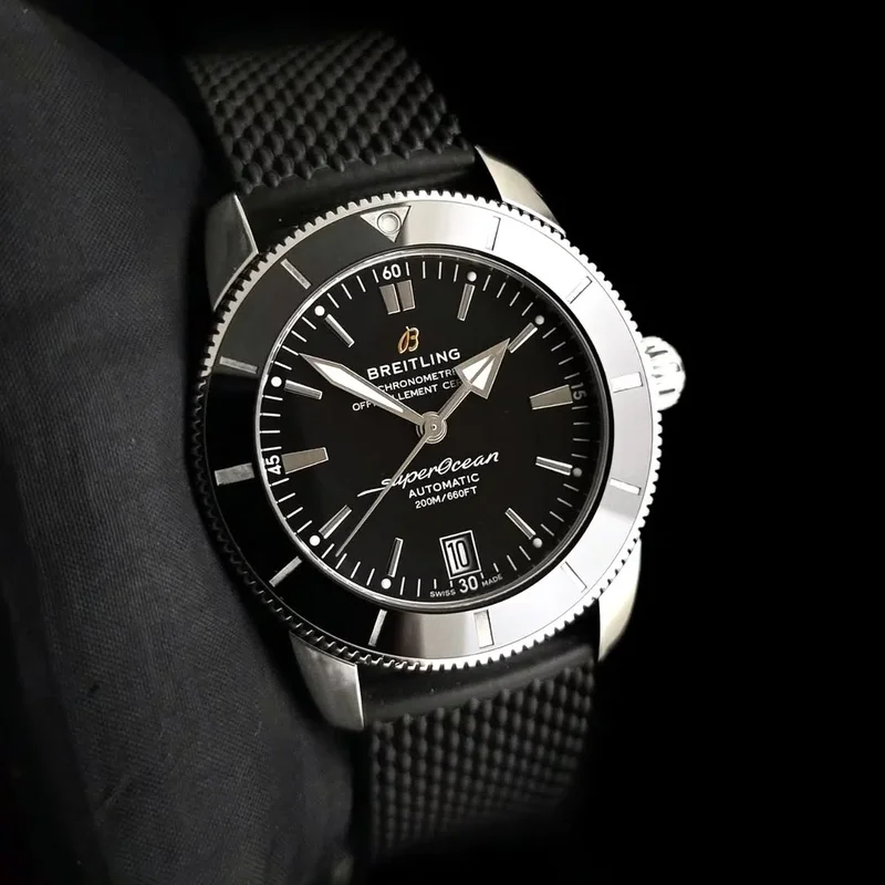 Superocean Heritage II 42 Stainless Steel / Black / Black / Rubber / Pin