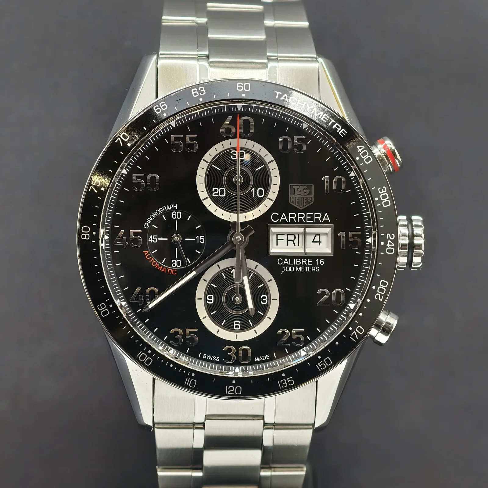 Carrera Calibre 16 Day Date 43 Stainless Steel / Black / Bracelet